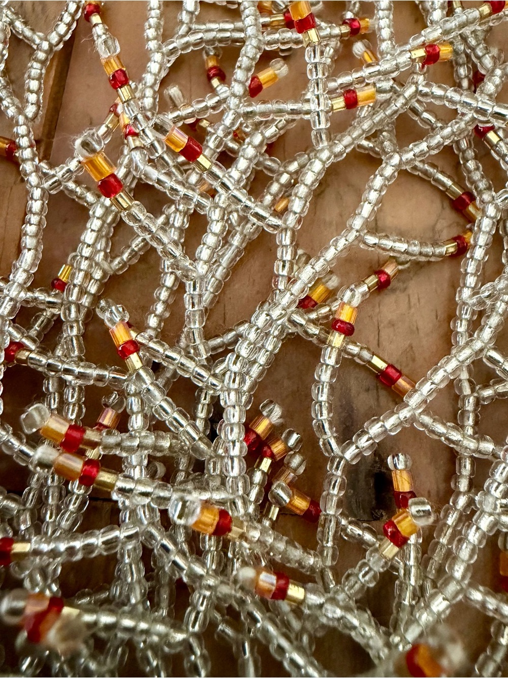 HANDMADE BEADED CORAL BRANCH BIB/COLLAR STATEMENT NECKLACE